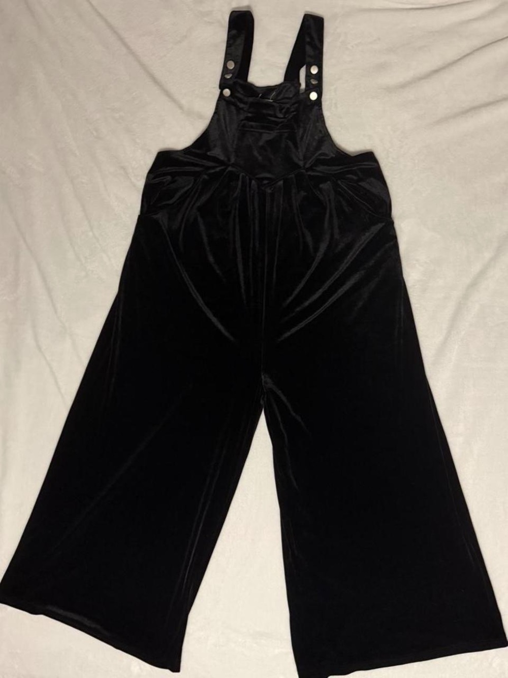 BiBi Black Velvet Wide-Leg Overall Jumpsuit